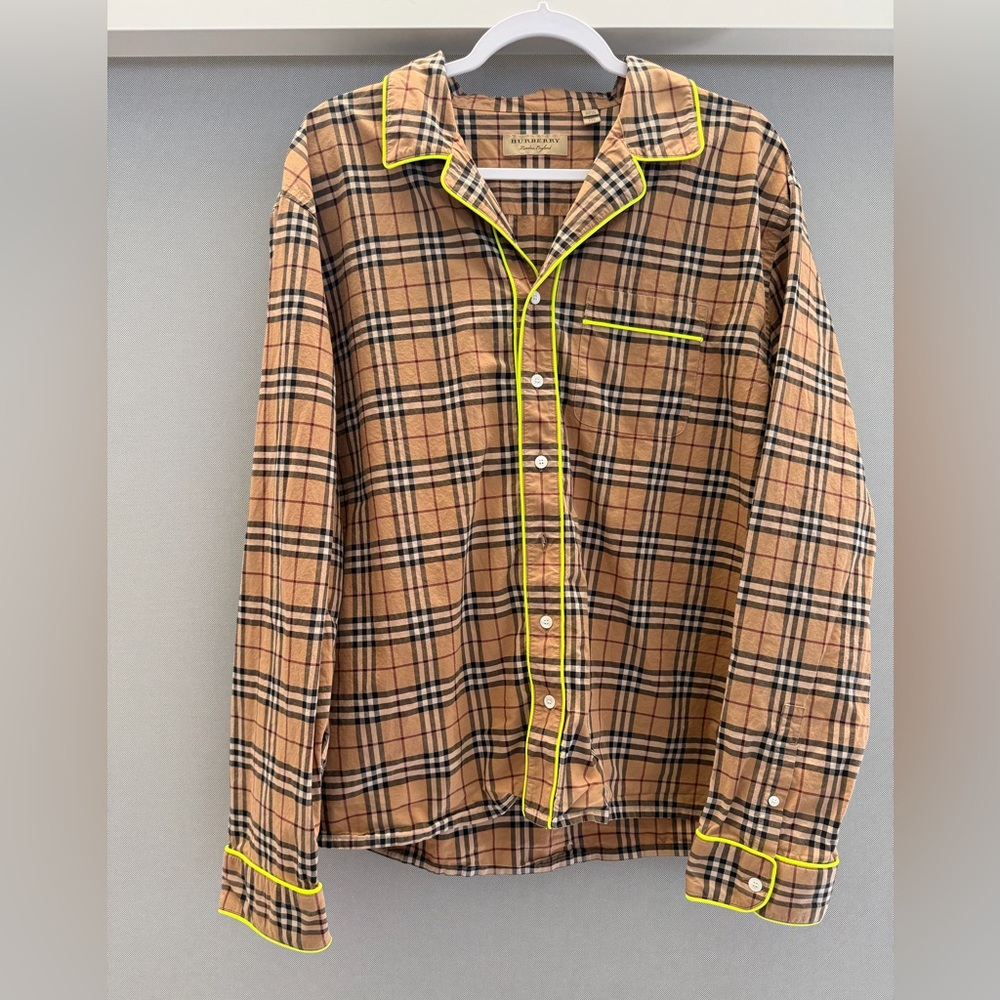 Burberry Beige Plaid Shirt with Yellow Accent